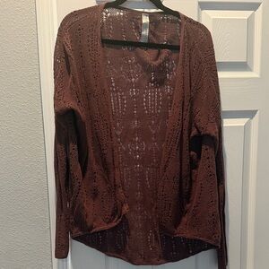 Free People Maroon Open-Front Cardigan